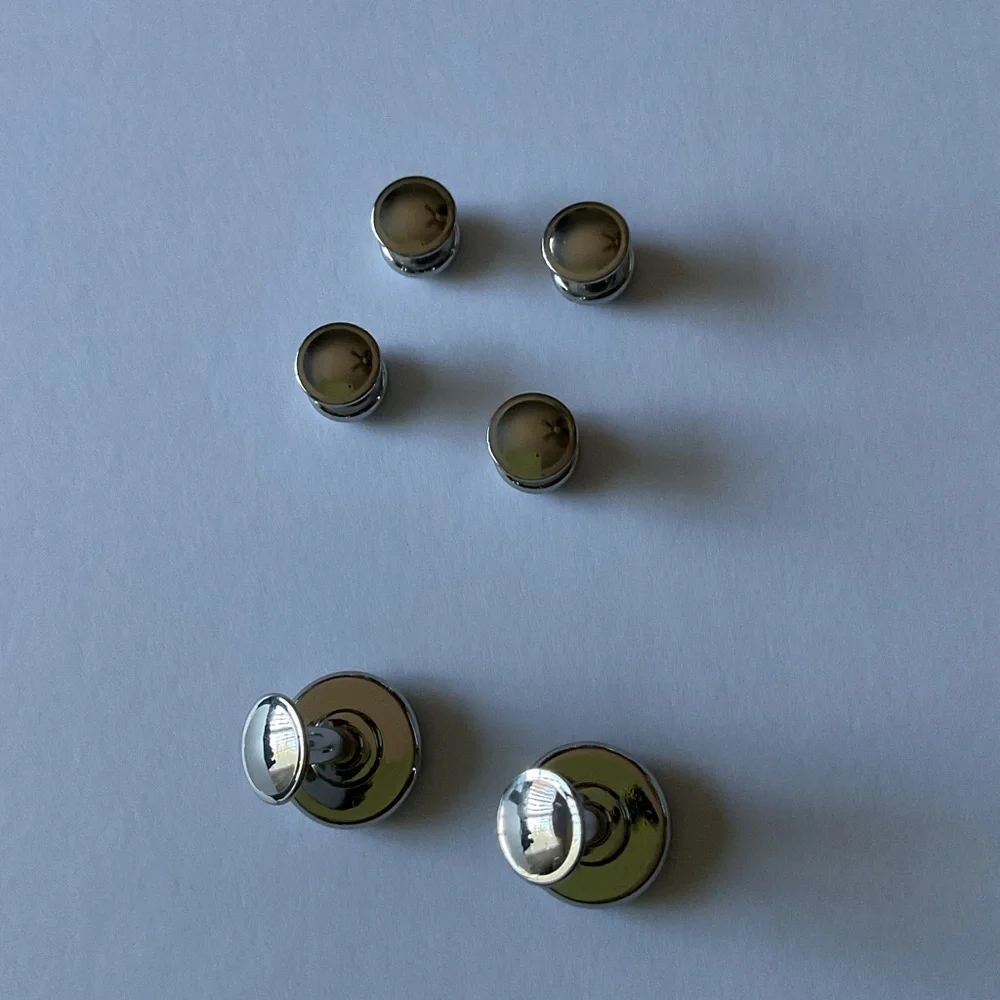 DAVID DONAHUE WHITE BRASS AND BLACK ONYX CUFF LINKS AND SHIRT STUD SET NEW